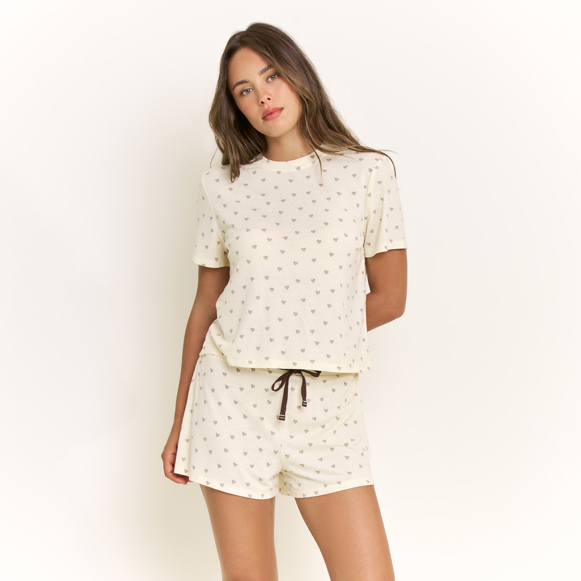 Star Seeker Tee Shortie Set in Butter Daydream Hearts - -