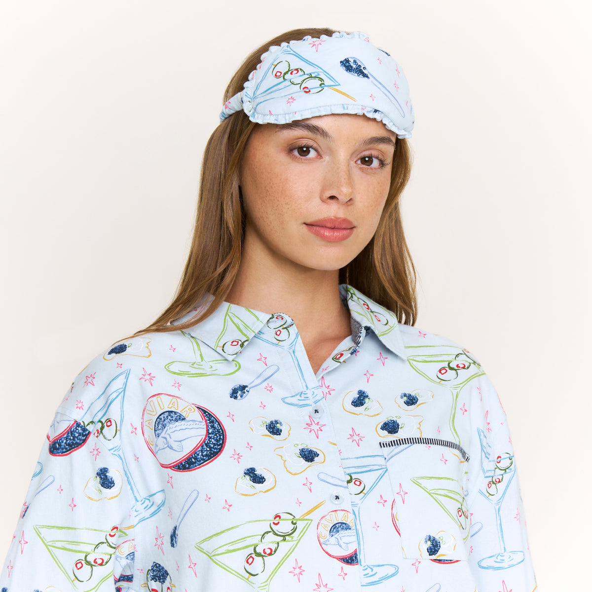 Sleep Squad Long Sleeve PJ Set in Crystal Blue Caviar - -