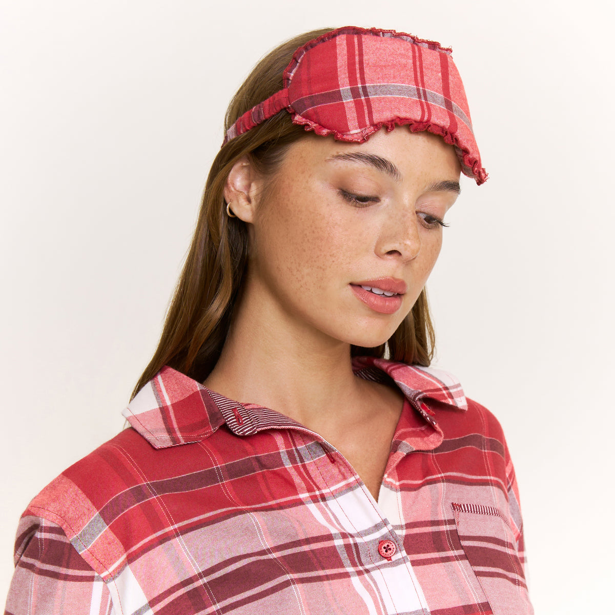 Sleep Squad Long Sleeve PJ Set in Holly Red Plaid - -