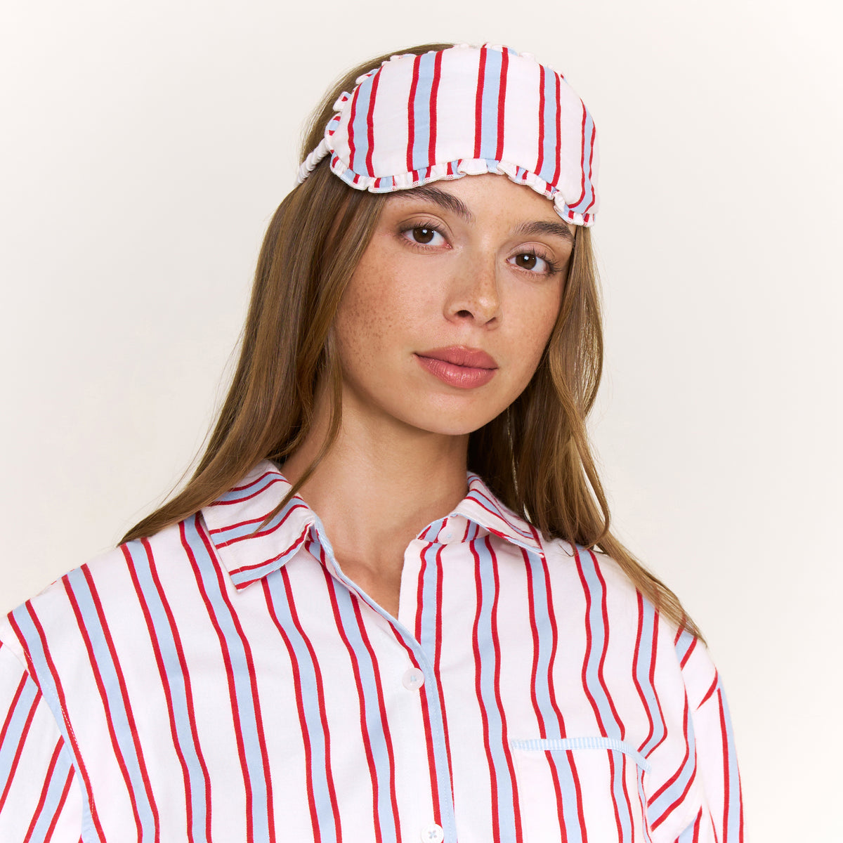 Sleep Squad Long Sleeve PJ Set in Ruby Red Stripe - -