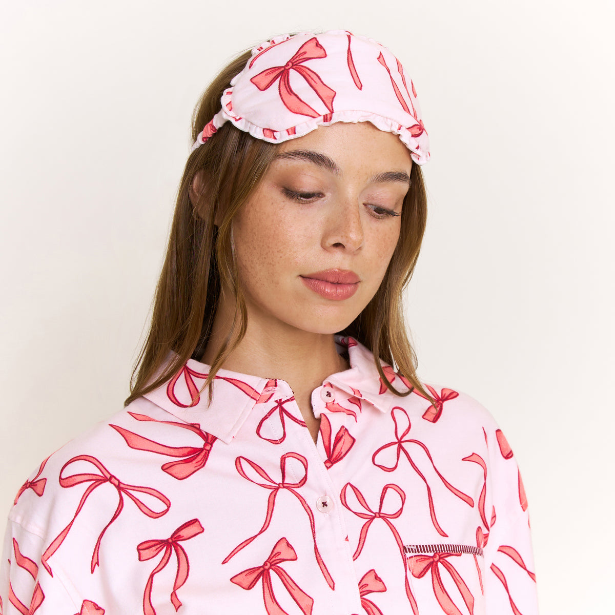 Sleep Squad Long Sleeve PJ Set in Soft Pink Bows - -
