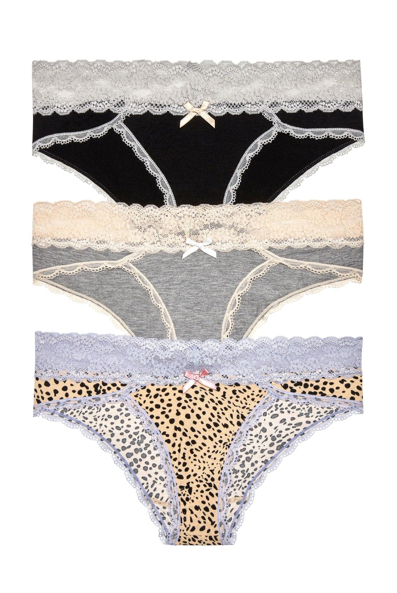 Ahna Hipster 3-Pack - Panty - Black Silver Heather Grey Natural Animal