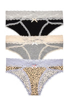 Ahna Hipster 3-Pack - Panty - Black Silver Heather Grey Natural Animal