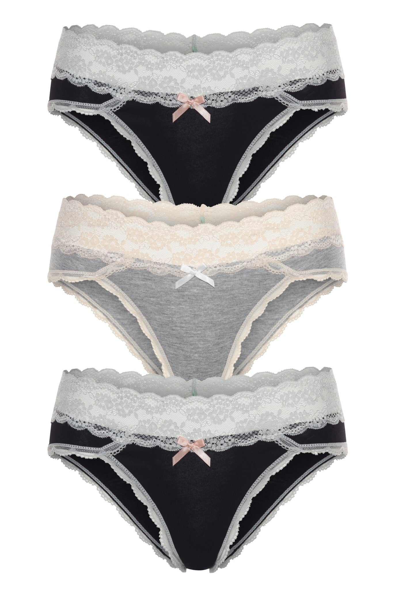 Ahna Hipster 3-Pack - Panty - Black Silver Heather Grey Black Silver