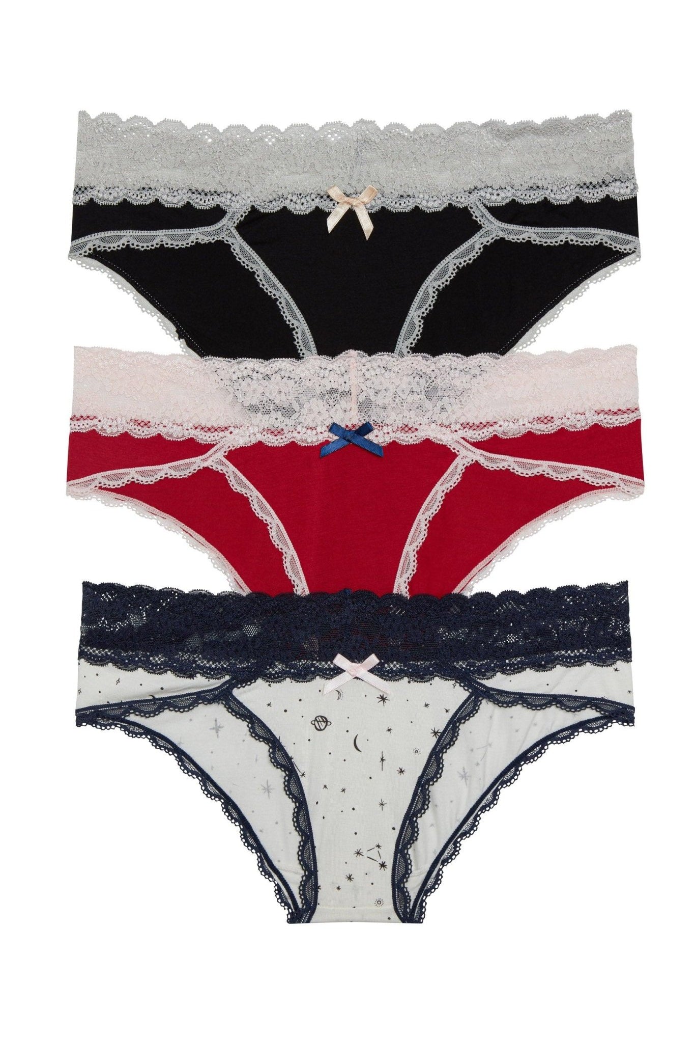 Ahna Hipster 3-Pack - Panty - Black Silver Teaberry Ivory Galaxy