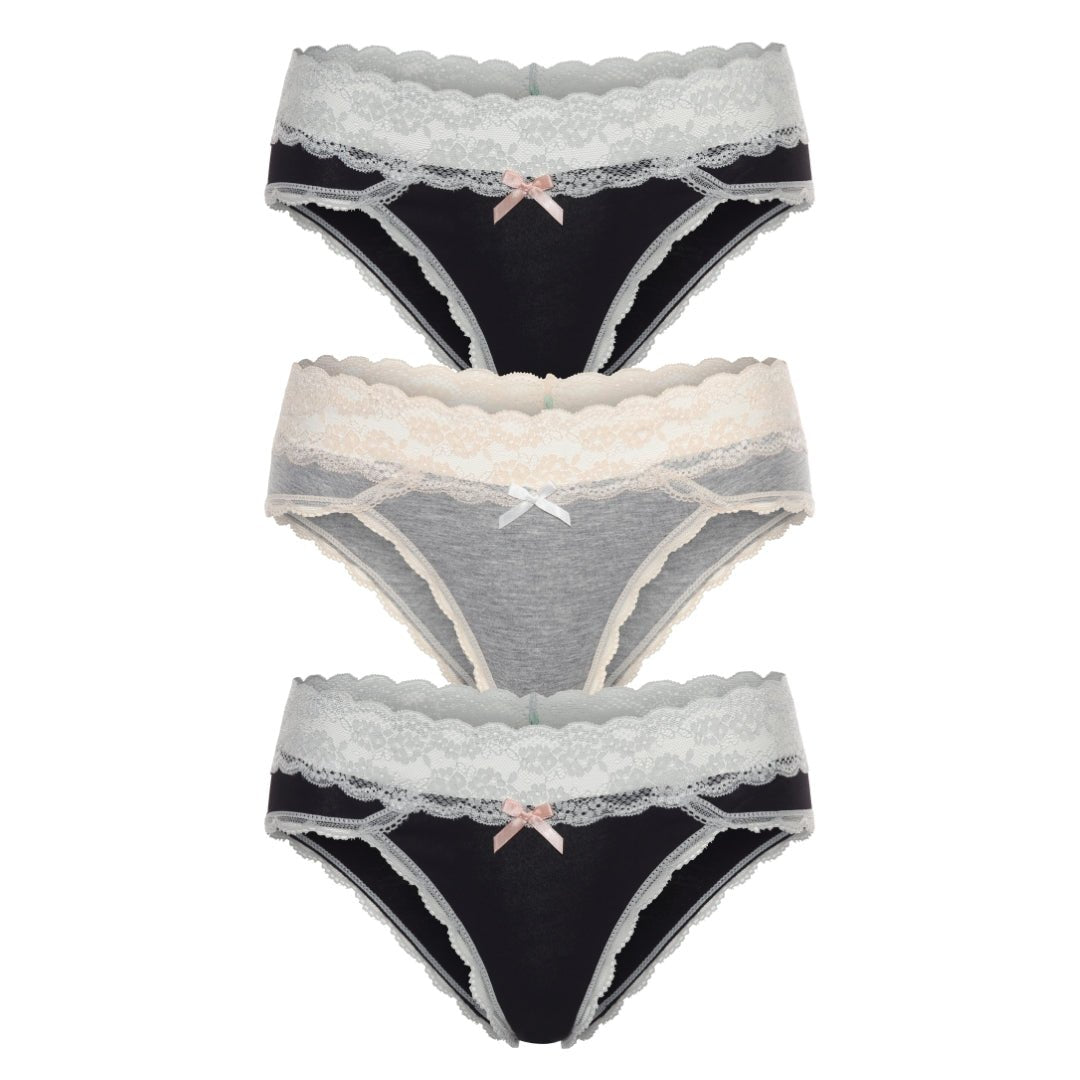 Ahna Hipster 3-Pack in Black Silver/Heather Grey/Black Silver - Panty -