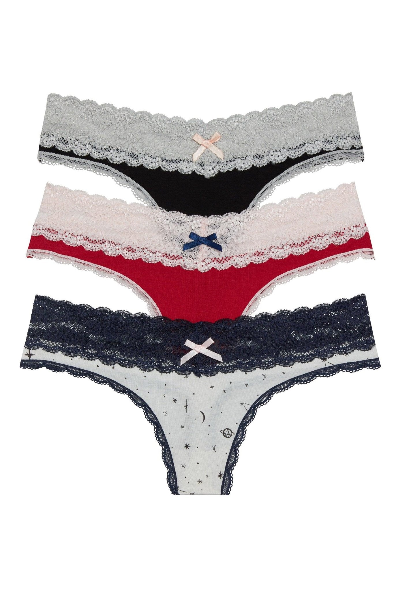 Ahna Thong 3-Pack - Panty - Black Silver Teaberry Ivory Galaxy