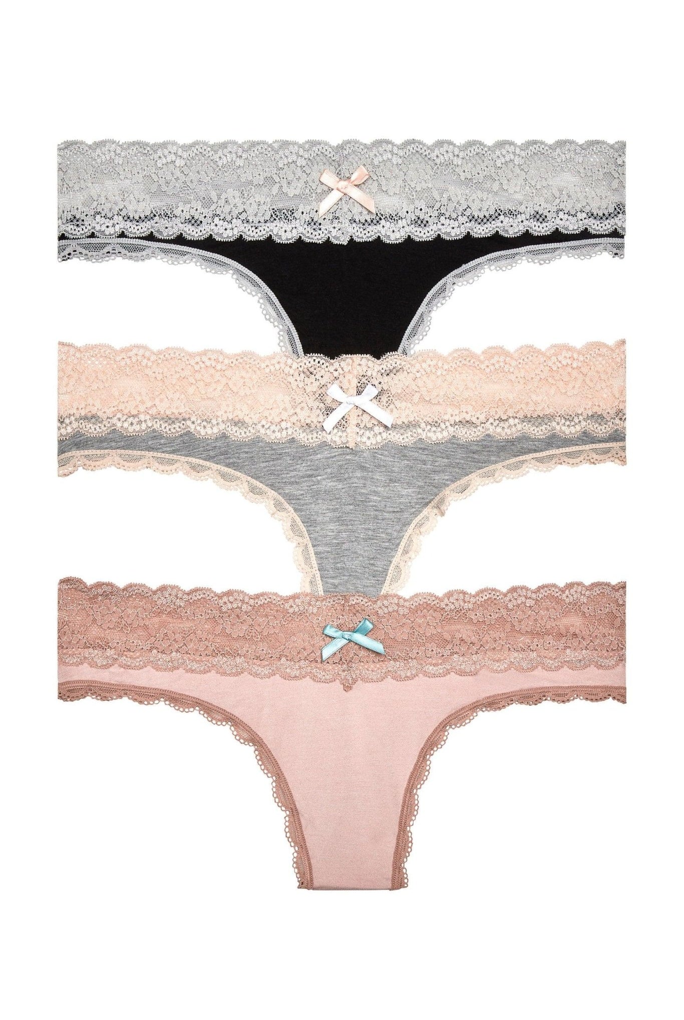 Ahna Thong 3-Pack - Panty - Black Silver Heather Grey Gleam