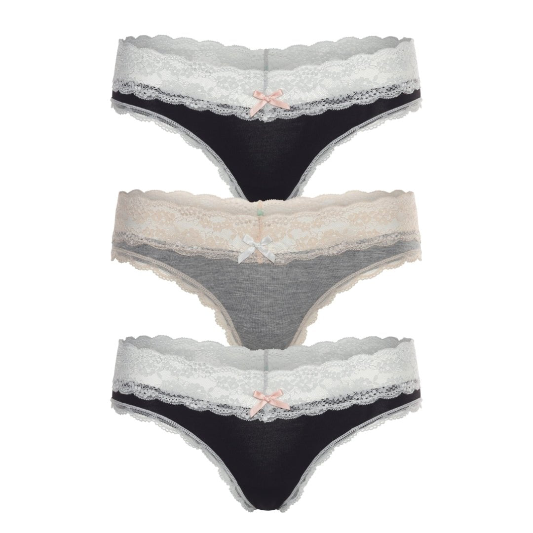 Ahna Thong 3-Pack in Black Silver/Heather Grey/Black Silver - Underwear -