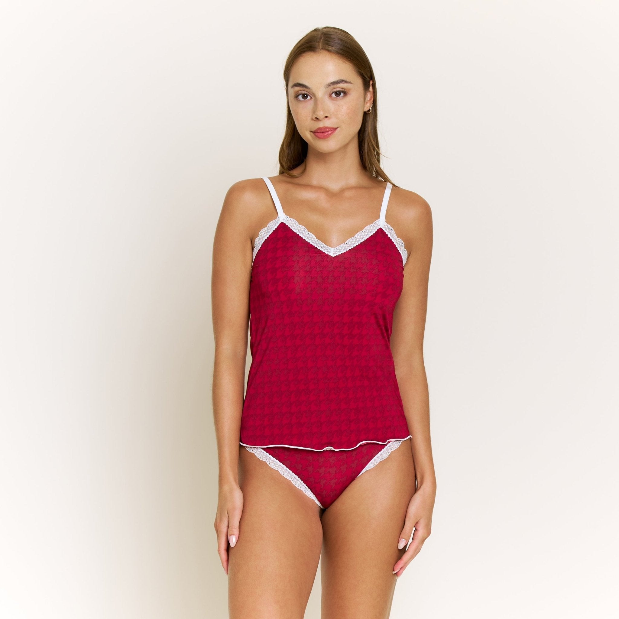 Aiden Cami in Garnet Houndstooth - -