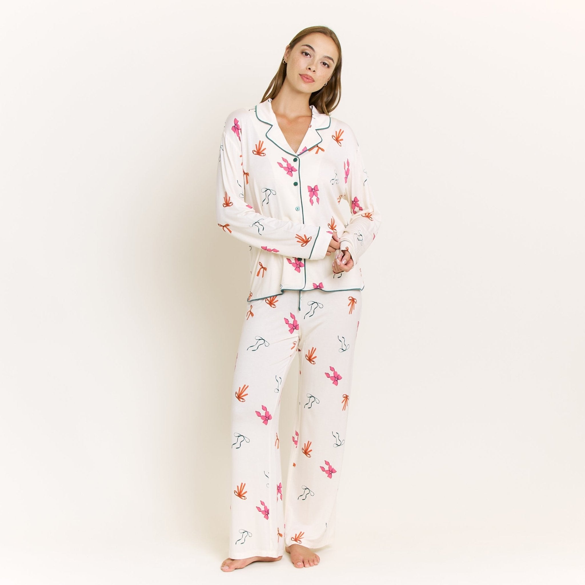 All American Long PJ Set in Marshmallow Bows - Sleepwear & Loungewear - XL