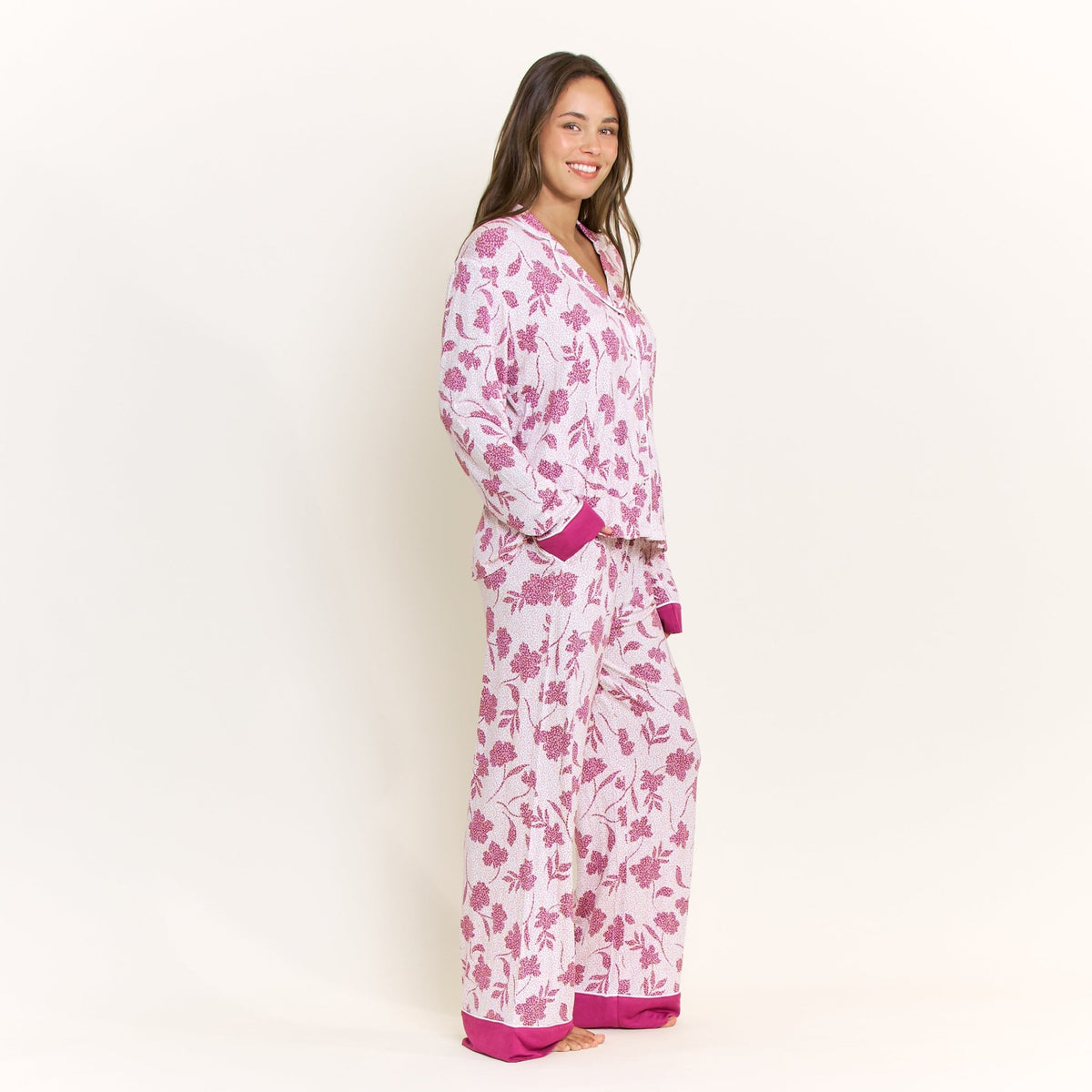 All American Long PJ Set in Romantic Lilac Vines - -