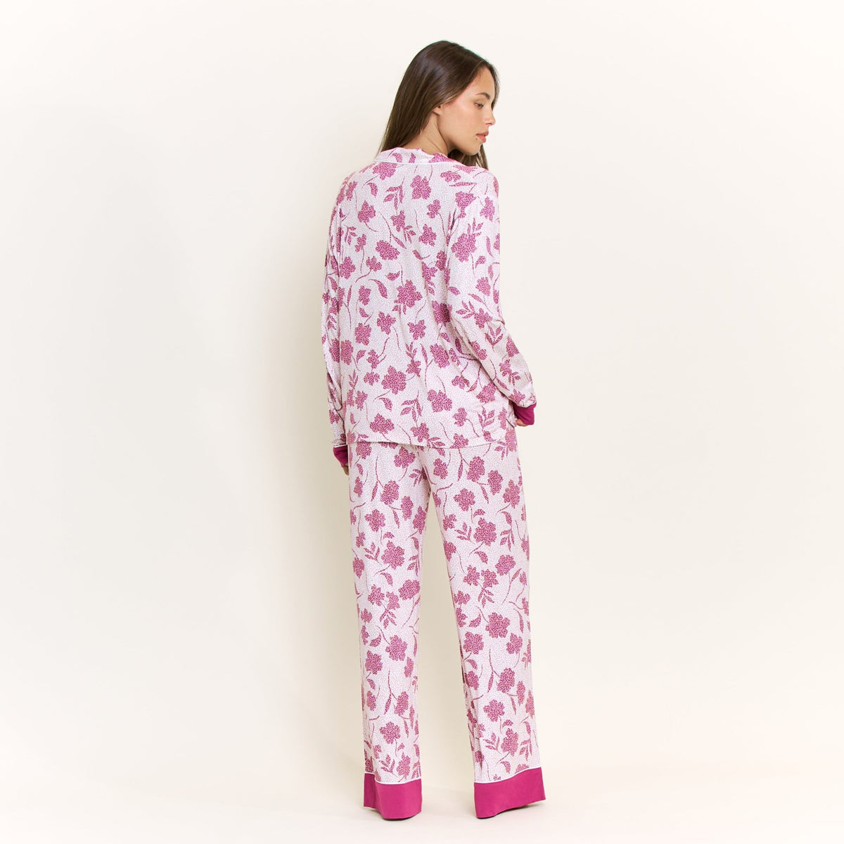 All American Long PJ Set in Romantic Lilac Vines - -