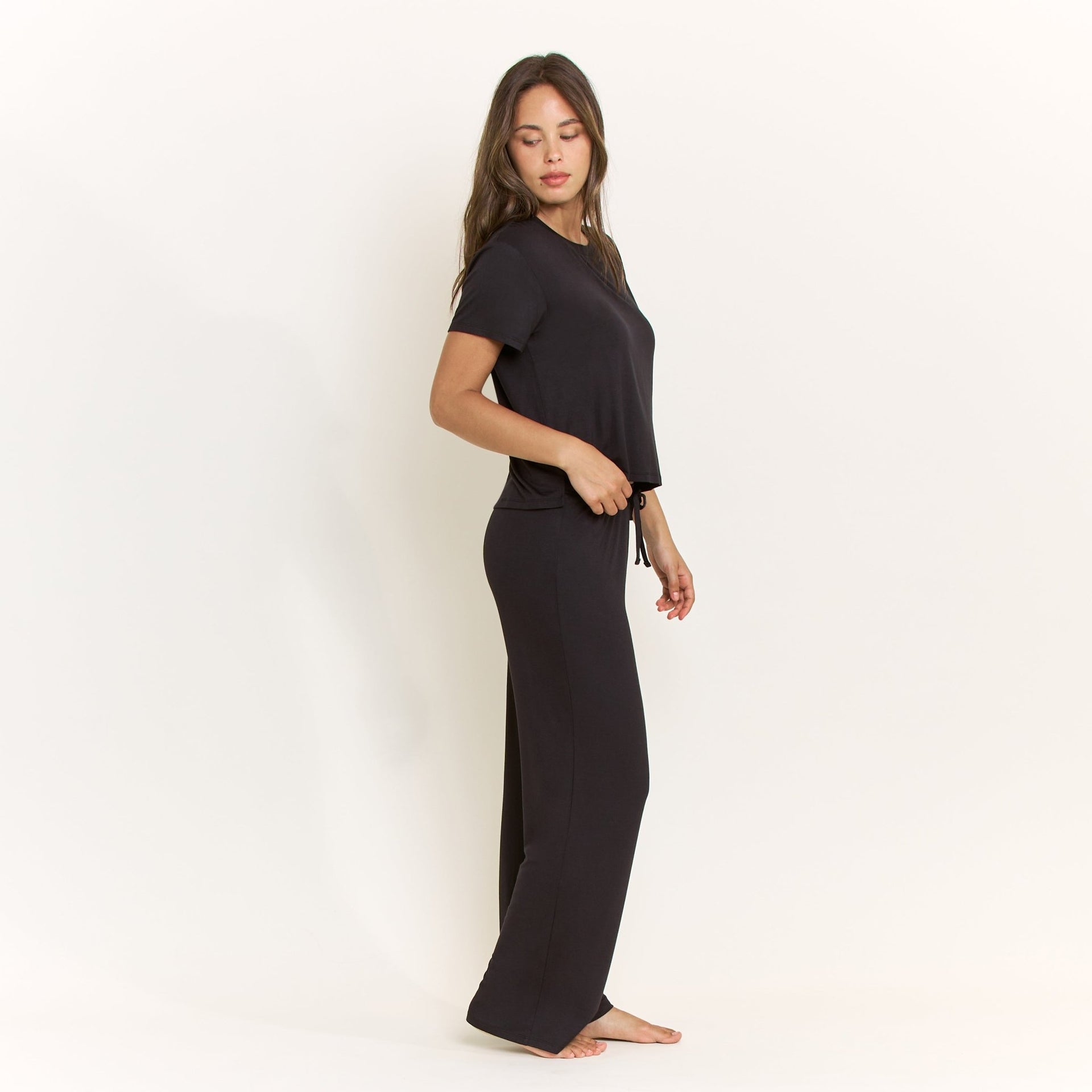 All American Short Sleeve Pant Set in Black - Honeydew - XS