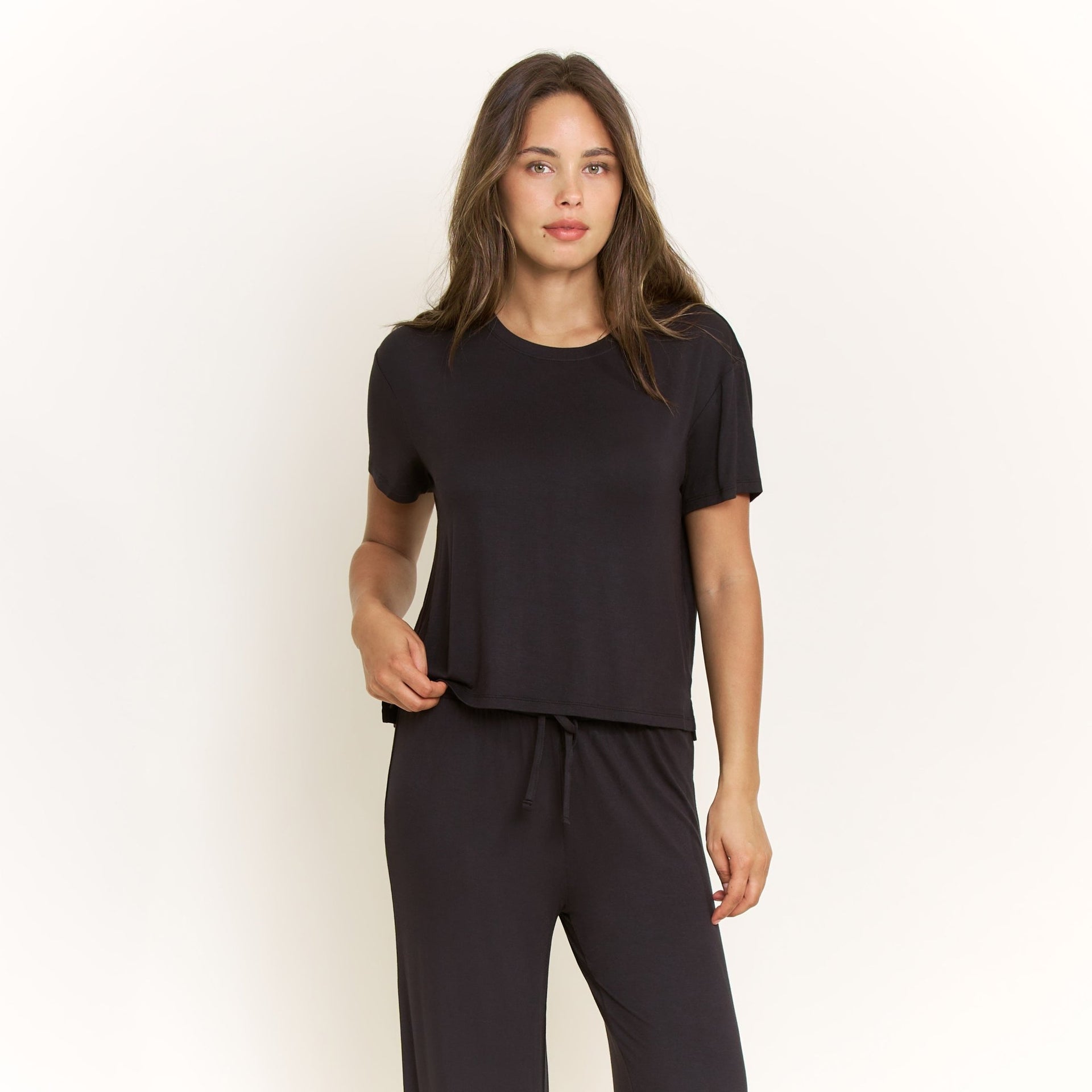 All American Short Sleeve Pant Set in Black - Honeydew - XS