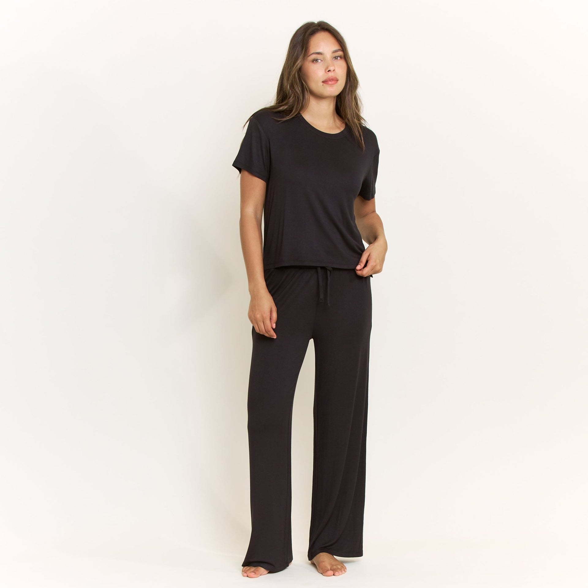 All American Short Sleeve Pant Set in Black - Honeydew - XS