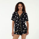 All American Shortie PJ Set In Black Daisies - Shortie Set - X-Large