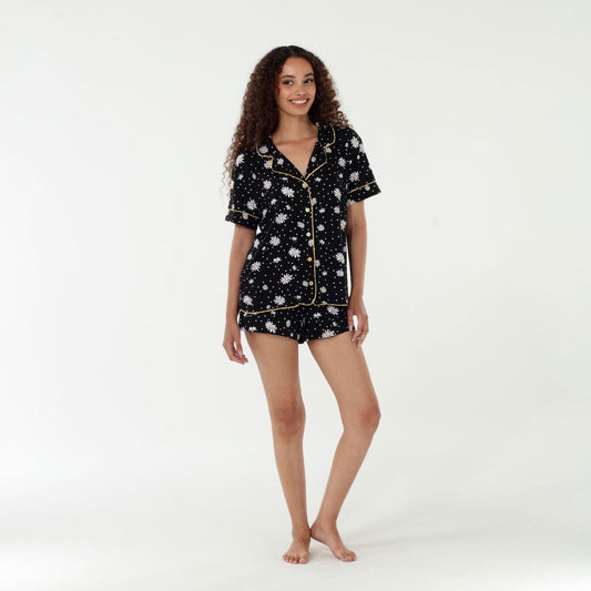 All American Shortie PJ Set In Black Daisies - Shortie Set -