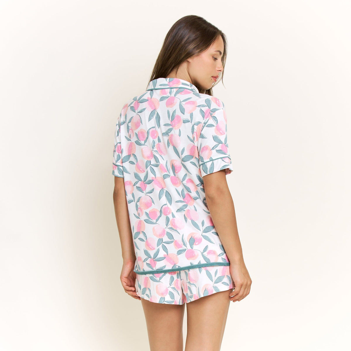 All American Shortie PJ Set in Ivory Peach Blooms - Sleepwear & Loungewear -