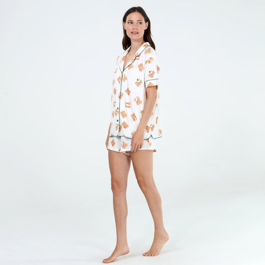 All American Shortie PJ Set In Ivory Waffles - Shortie Set -