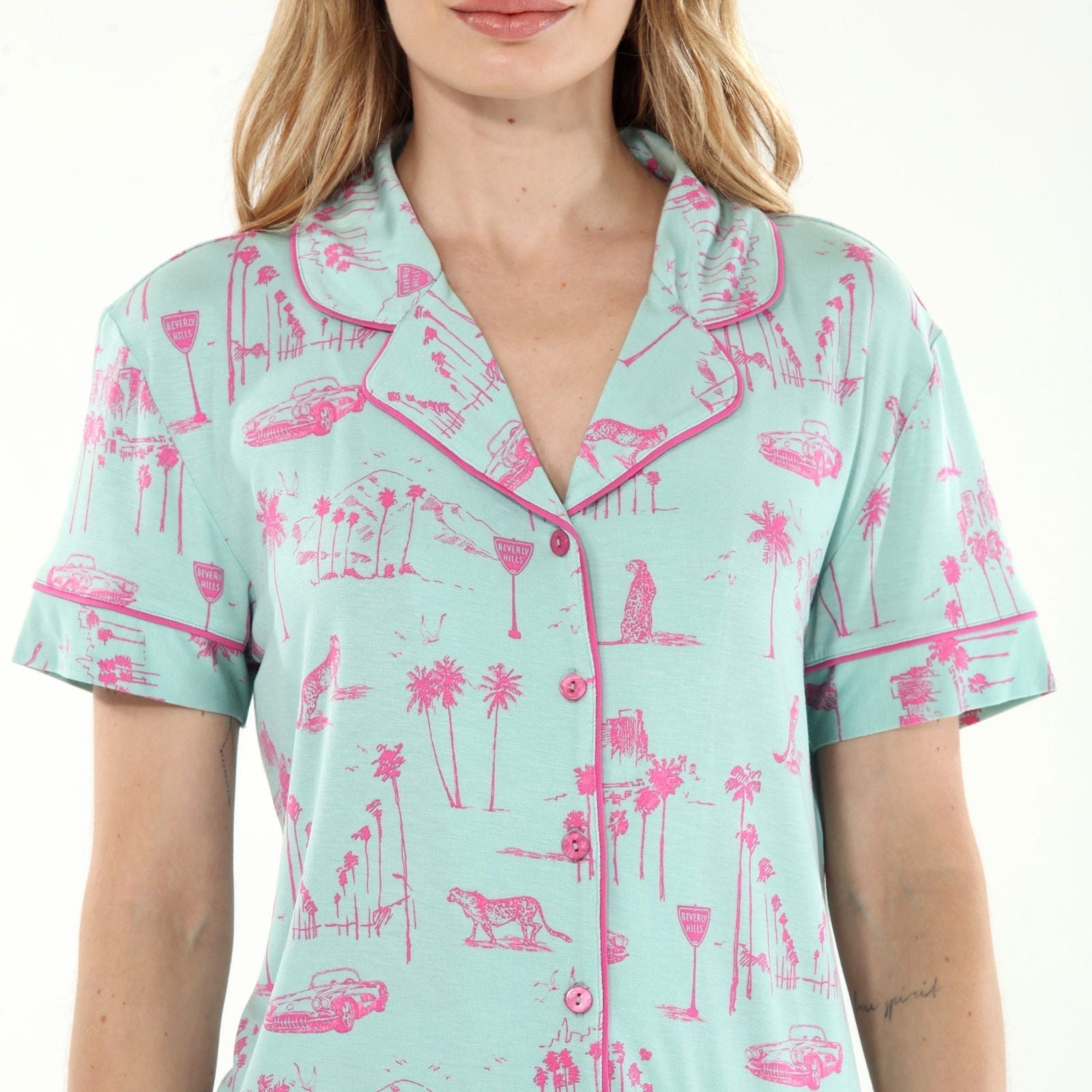 All American Shortie PJ Set In Kelp Toile - Shortie Set -