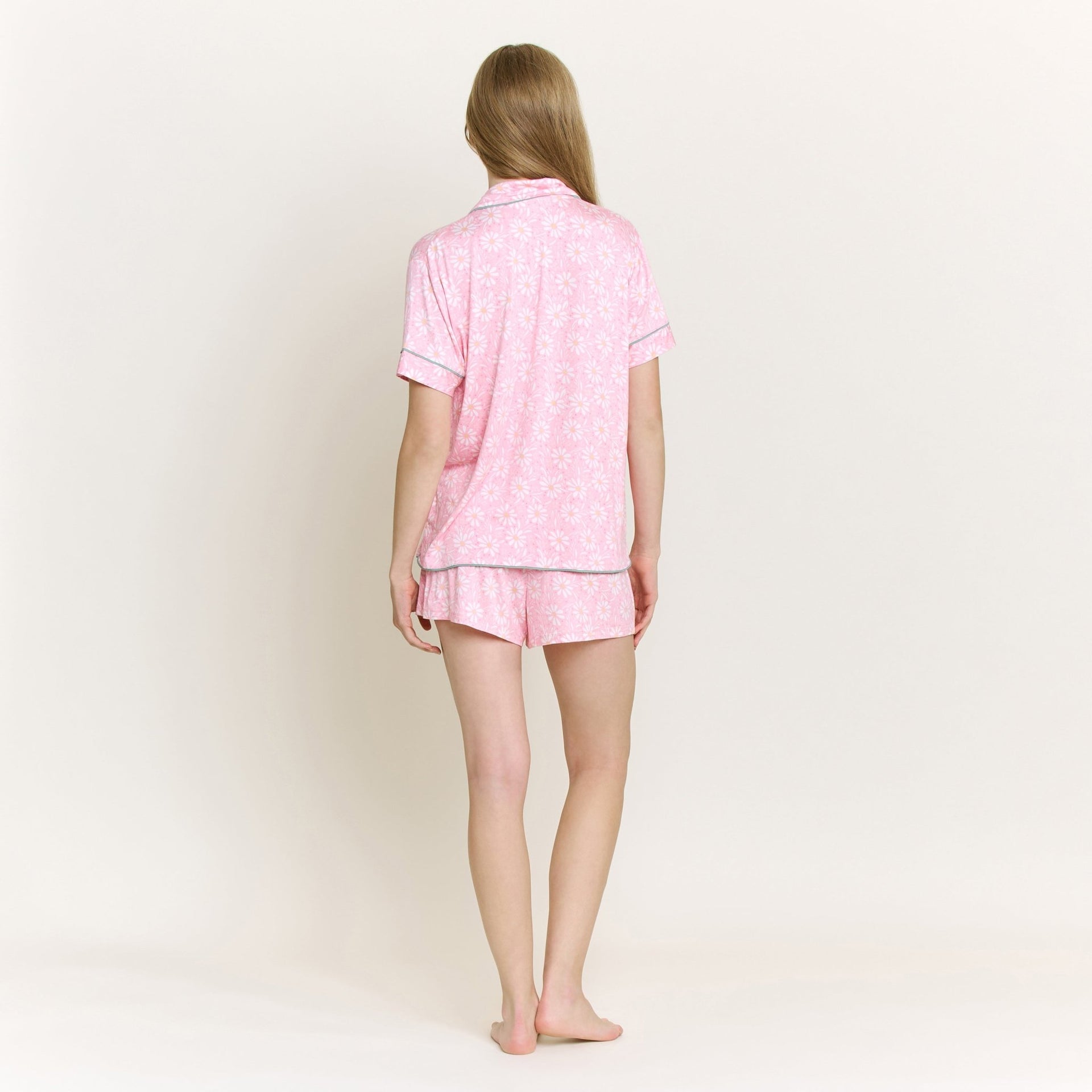 All American Shortie PJ Set in Wistful Daisies - Honeydew - XS