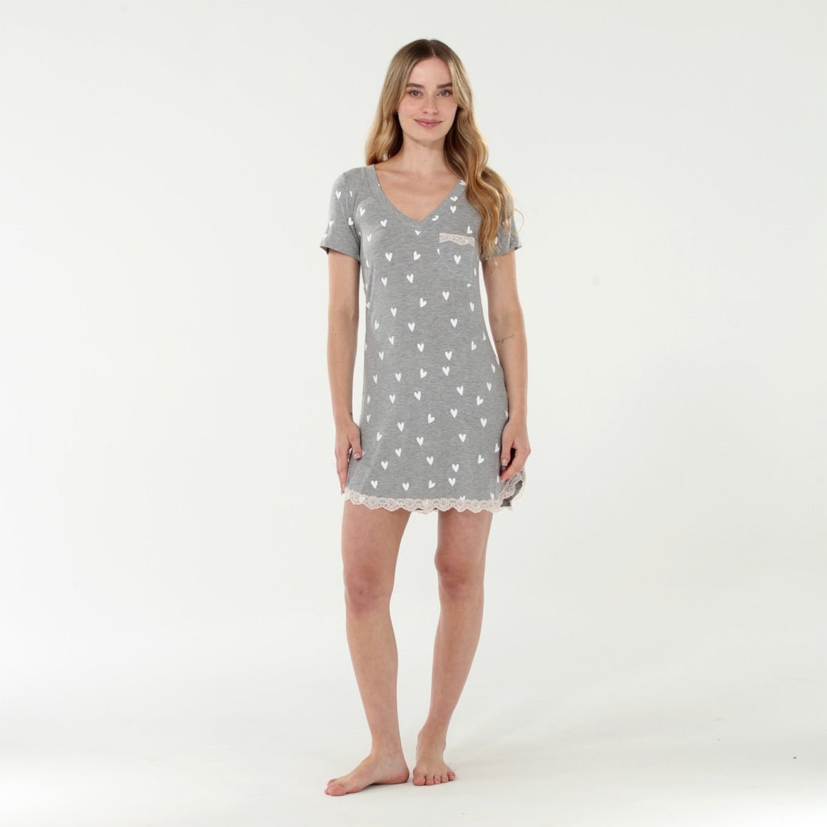 All American Sleepshirt In Heather Grey Hearts - Sleepwear & Loungewear -