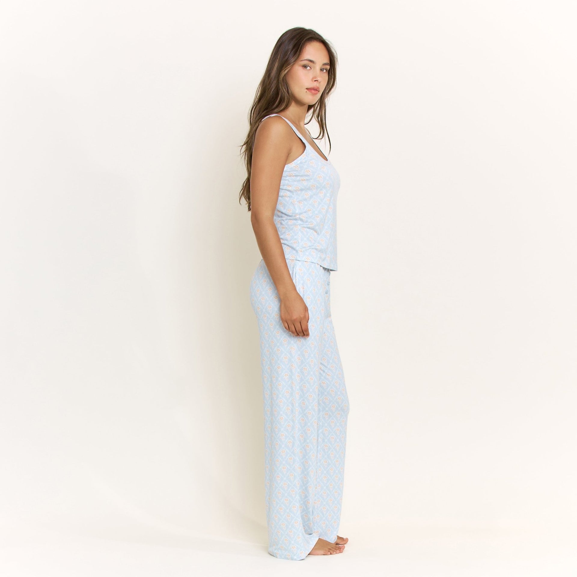 All American Tank Pant Set in Blue Sky Garden Floral - Honeydew - XS