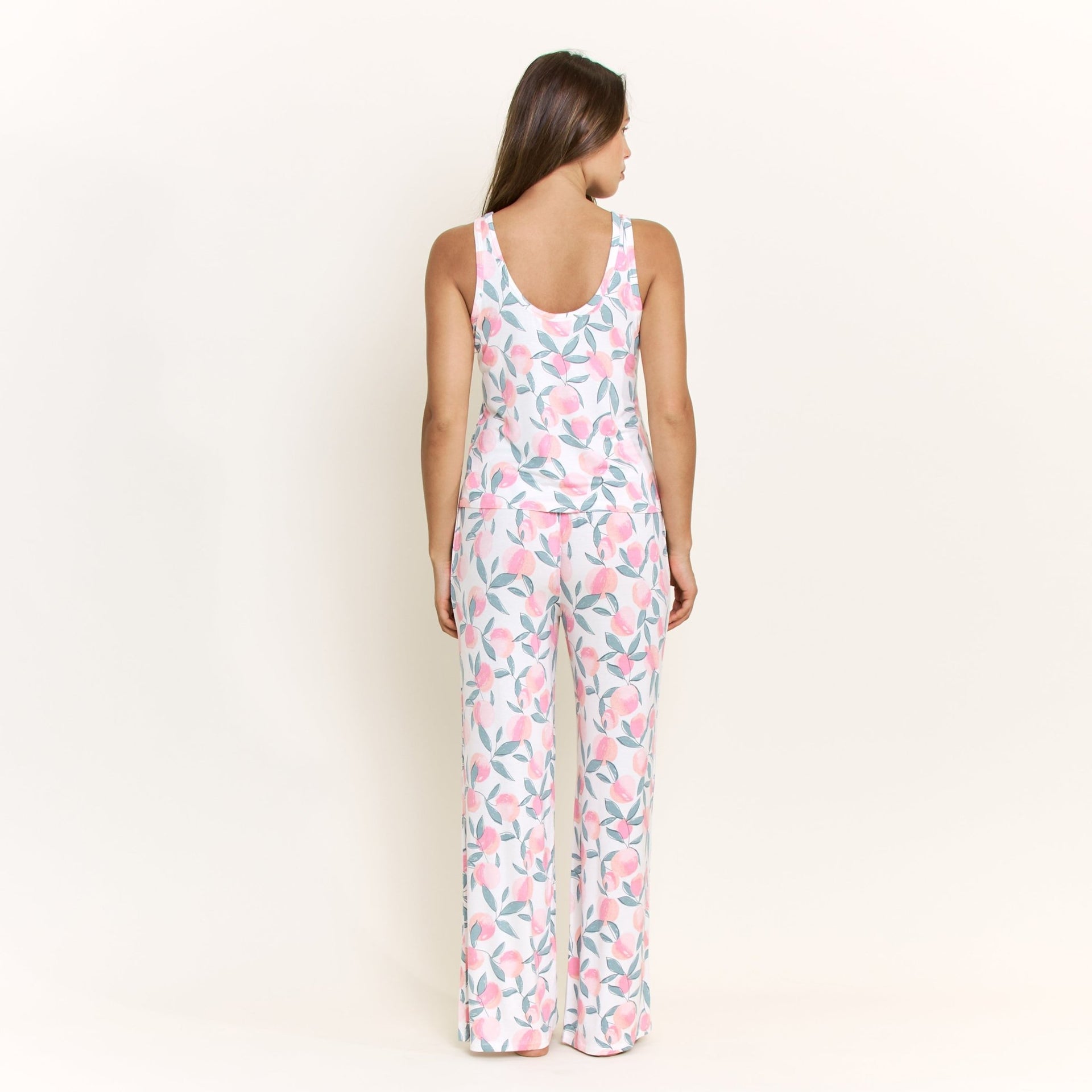 All American Tank Pant Set in Ivory Peach Blooms - Honeydew - XS