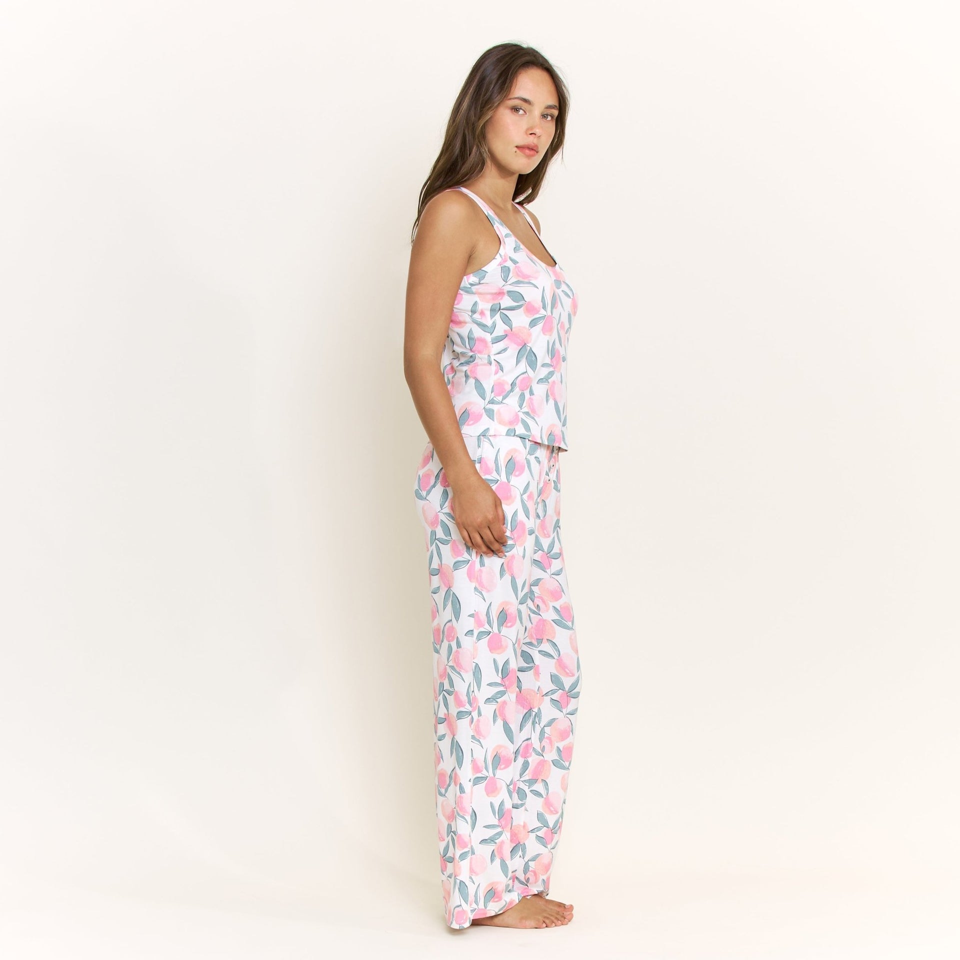 All American Tank Pant Set in Ivory Peach Blooms - Honeydew - XS