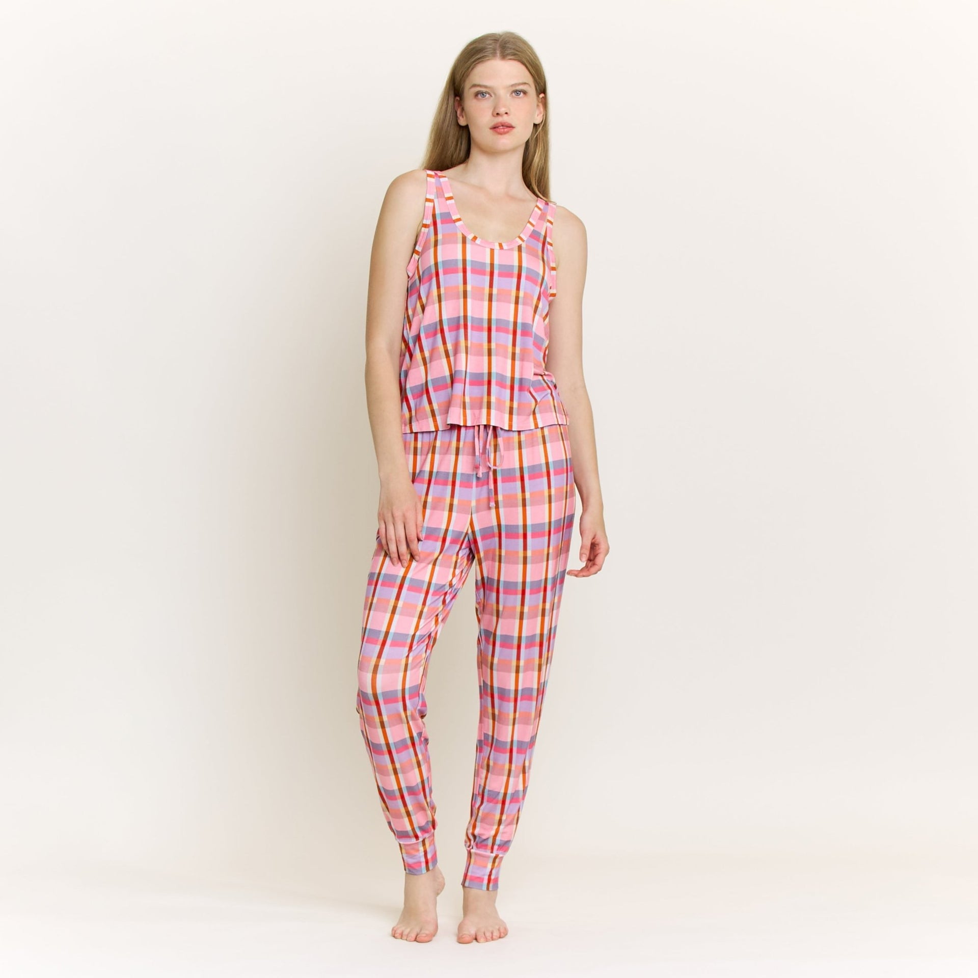 All American Tank Pant Set in Madras - Honeydew - XS