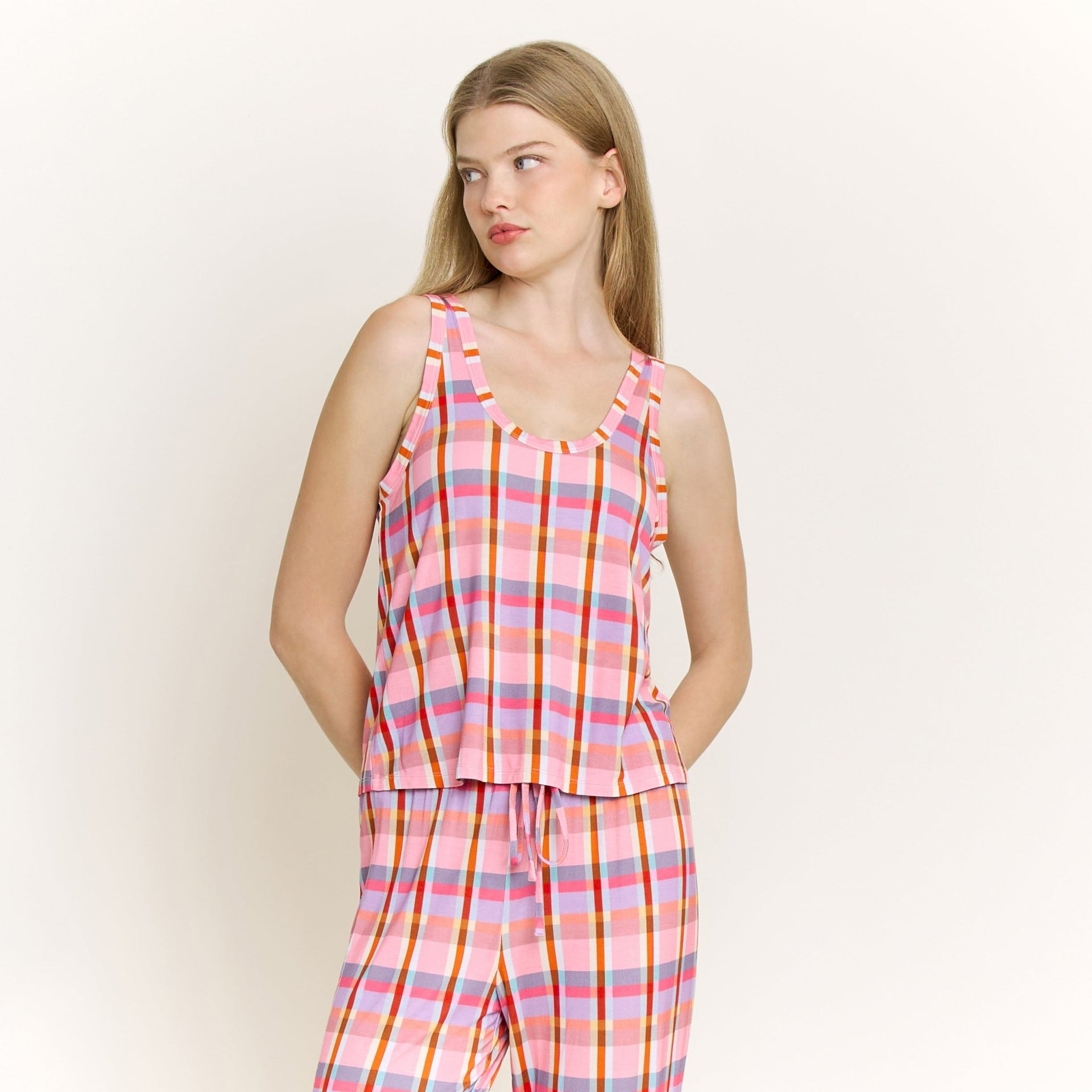 All American Tank Pant Set in Madras - Honeydew - XS