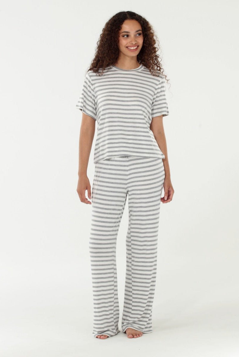 All American Tee Pant Set - Sleepshirt+Pants - Ivory Stripe