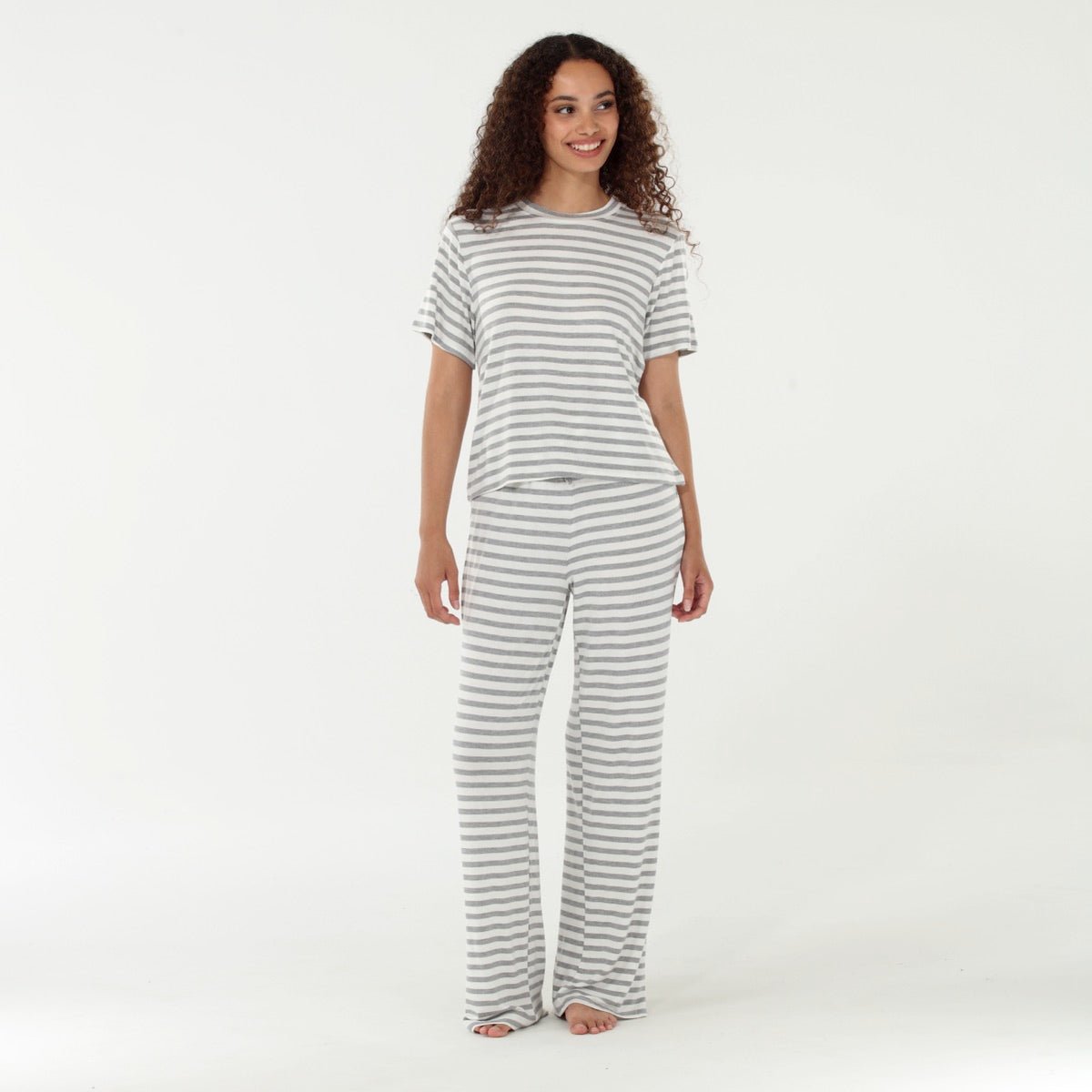 All American Tee Pant Set - Sleepshirt+Pants - Ivory Stripe