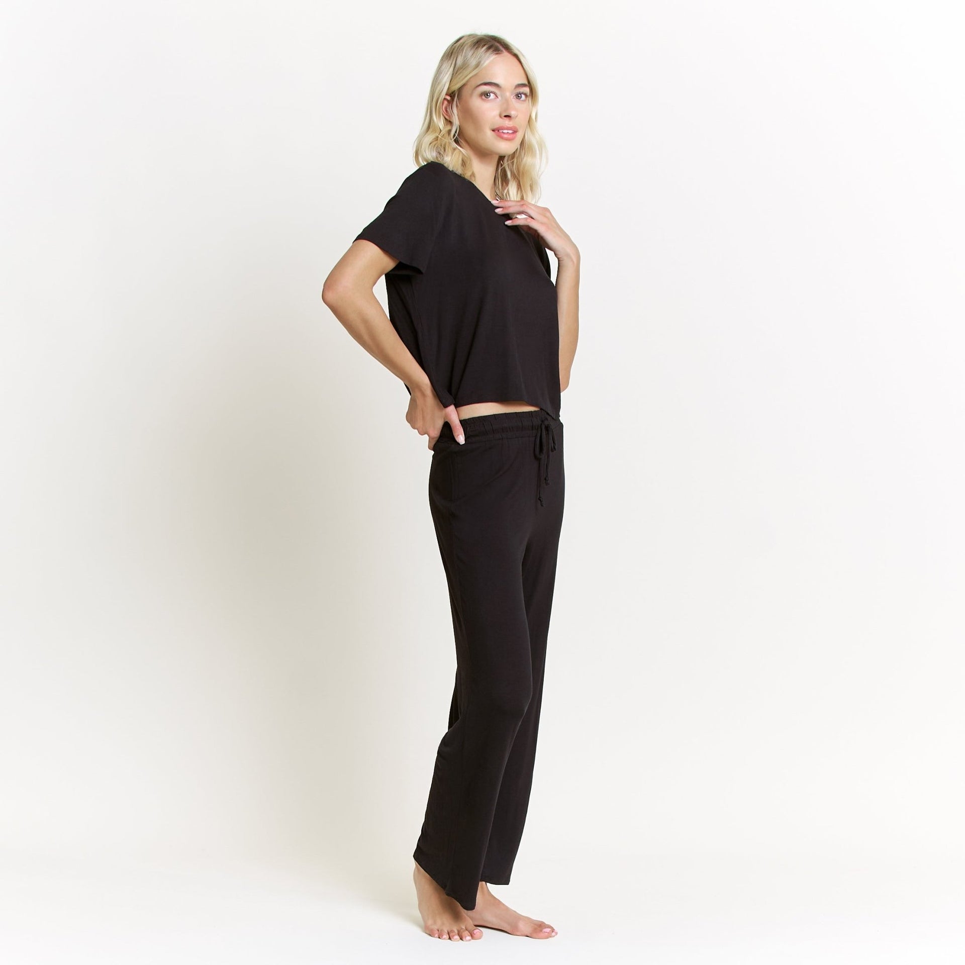 All American Tee Pant Set in Black - Sleepshirt+Pants -