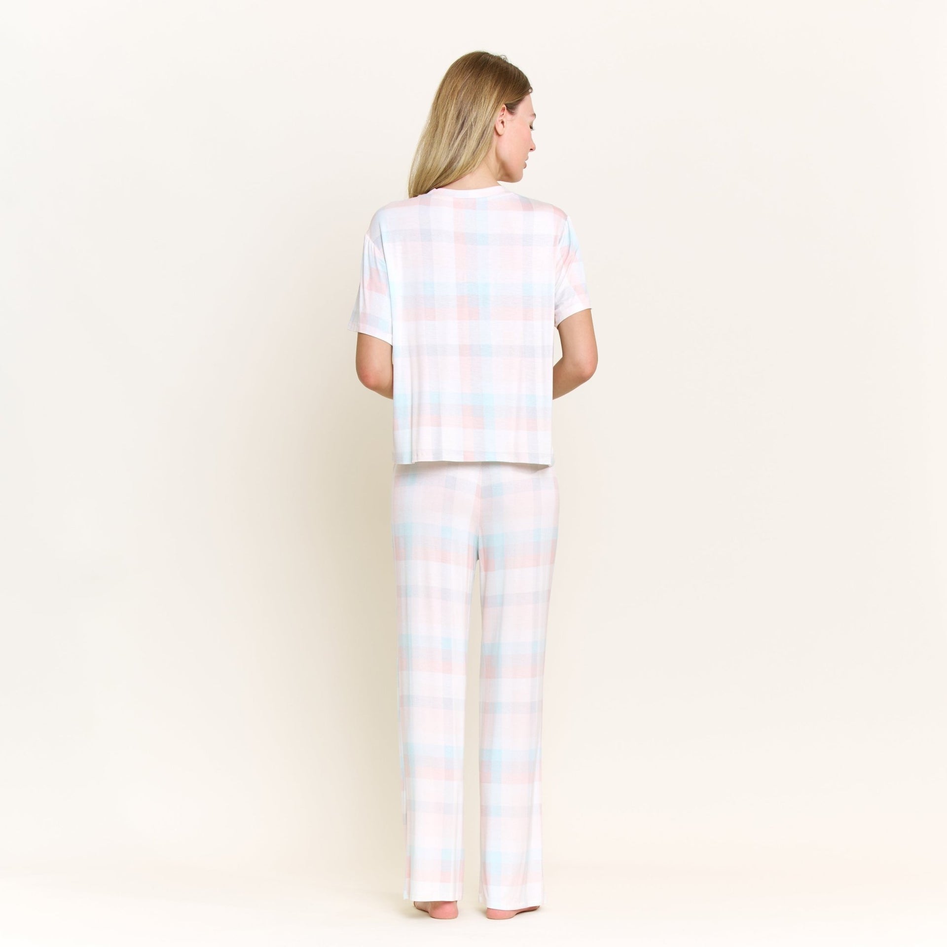 All American Tee Pant Set in Bridal Check - Sleepshirt+Pants -