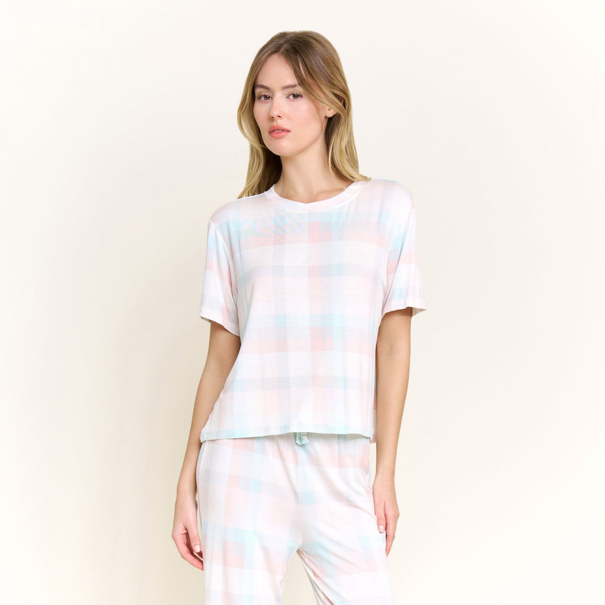 All American Tee Pant Set in Bridal Check - Sleepshirt+Pants - XL