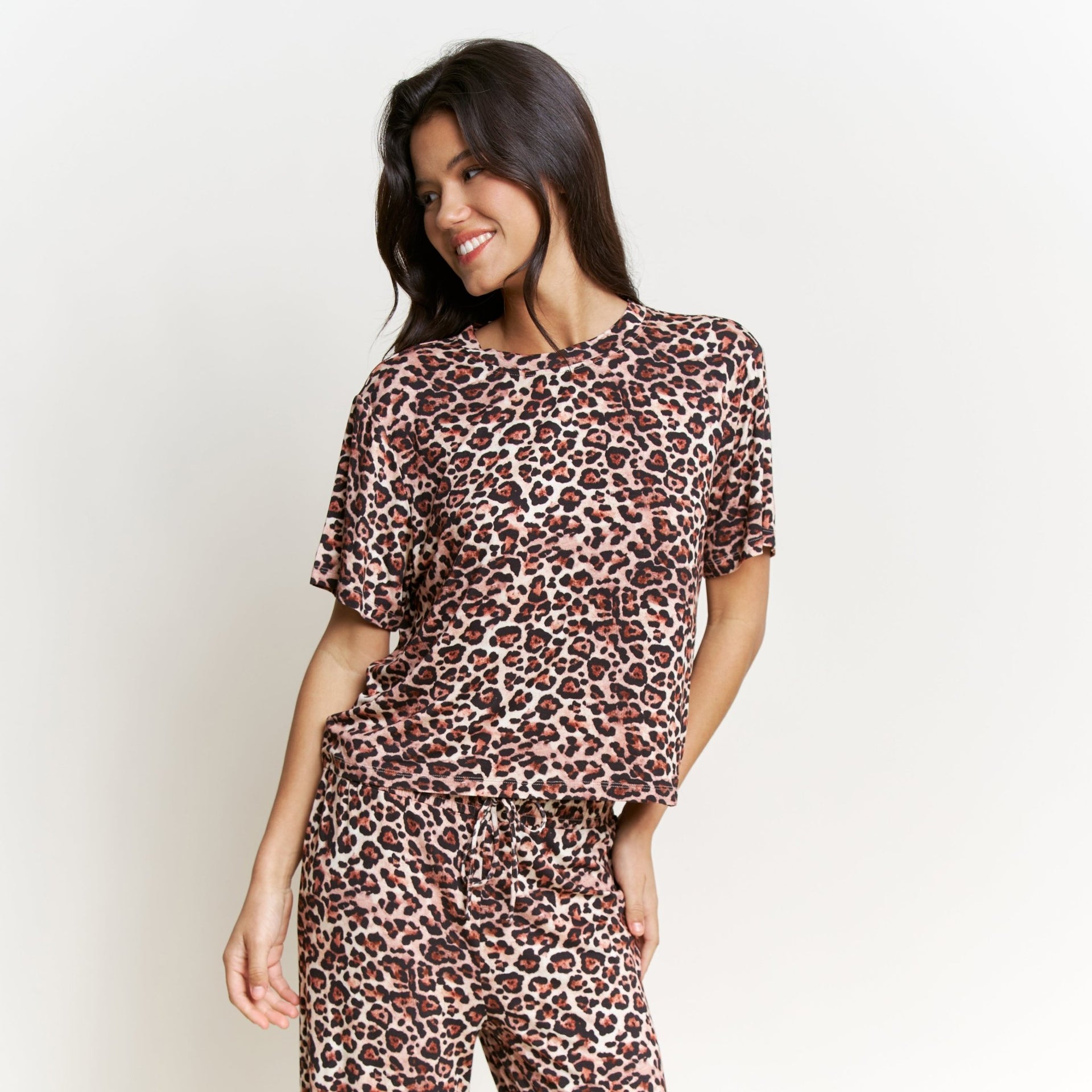 All American Tee Pant Set in Caramel Leopard - Sleepwear & Loungewear -