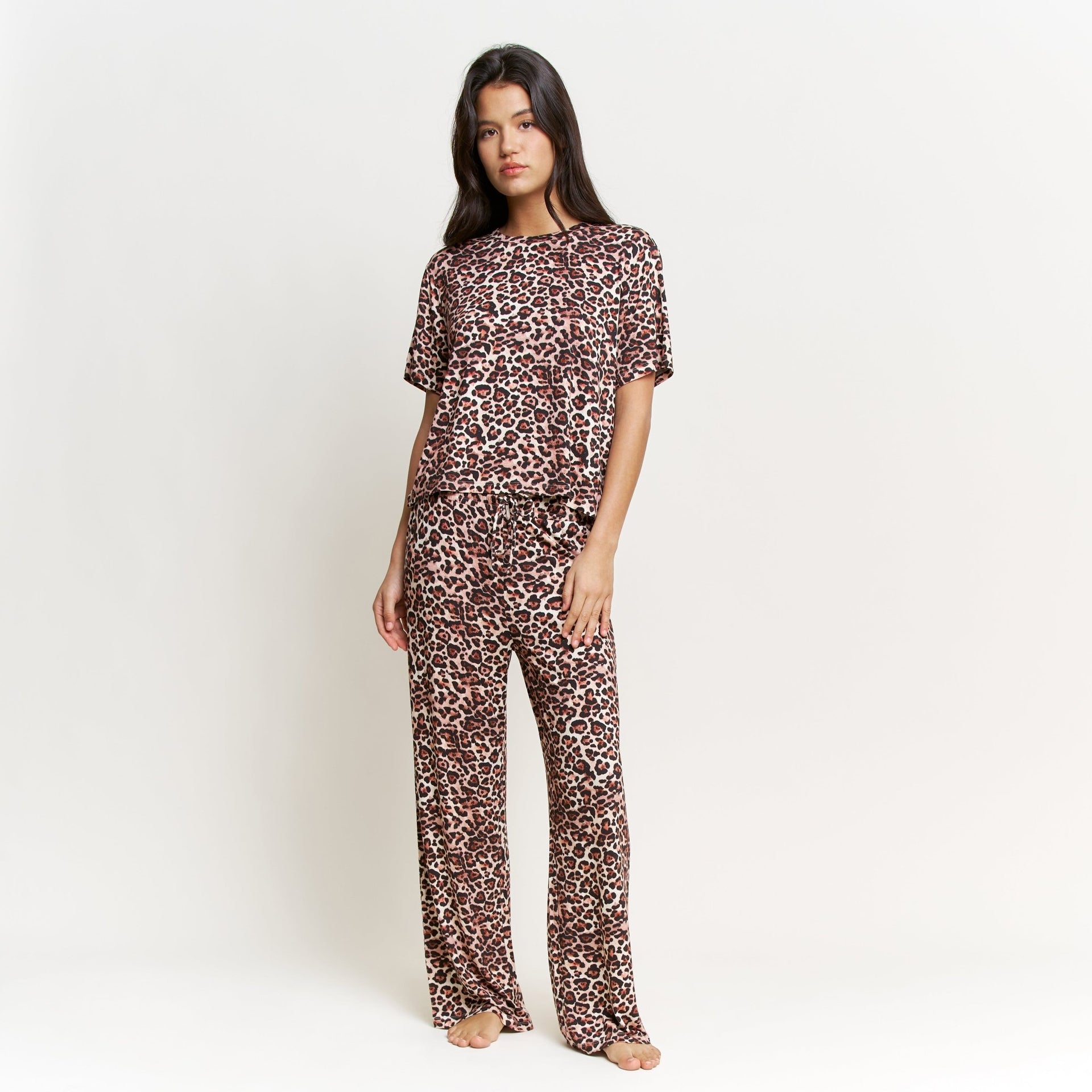 All American Tee Pant Set in Caramel Leopard - Sleepwear & Loungewear - XL