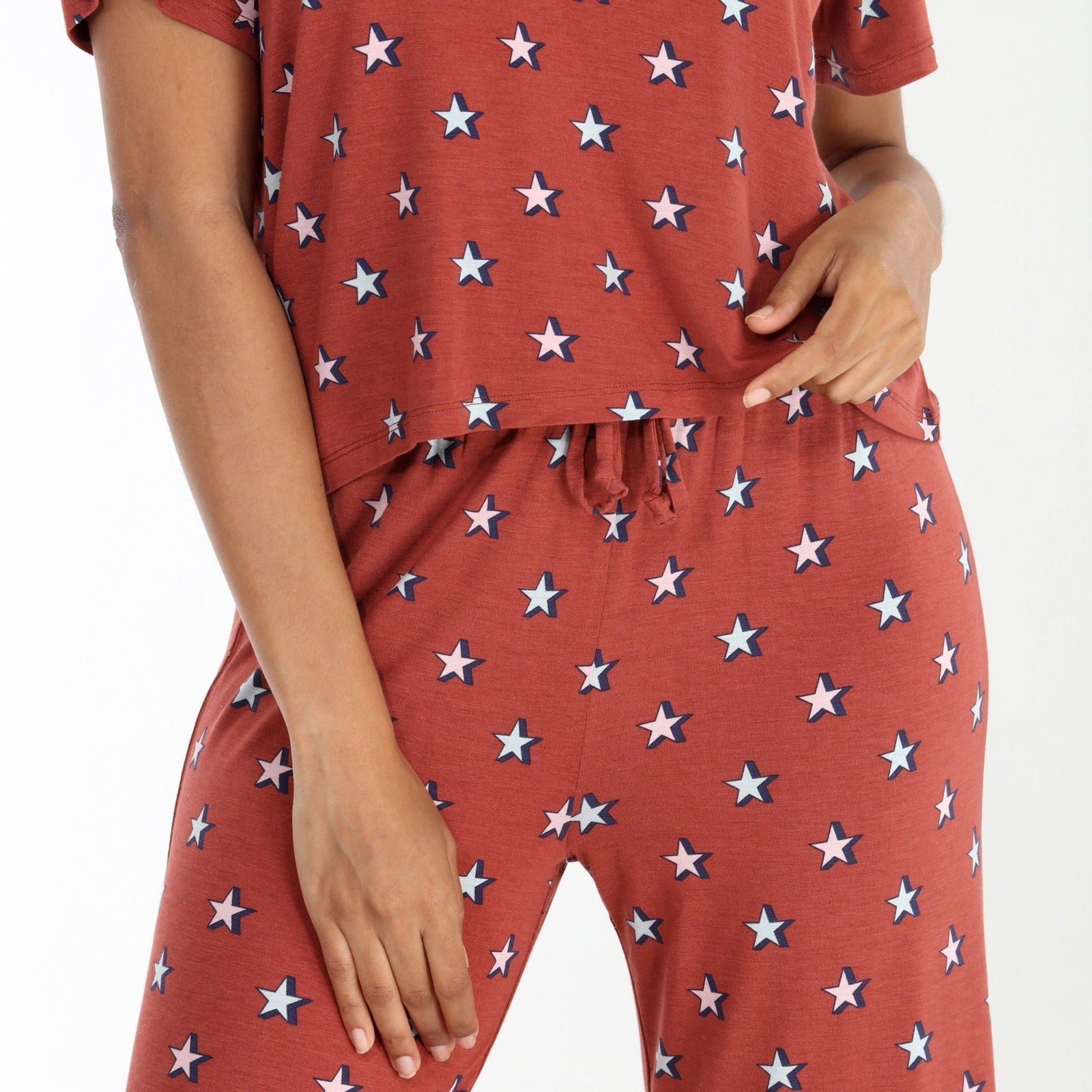 All American Tee Pant Set In Copper Stars - Sleepshirt+Pants -