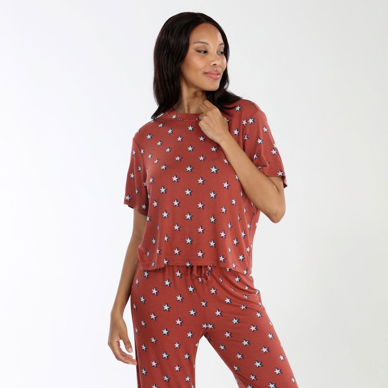 All American Tee Pant Set In Copper Stars - Sleepshirt+Pants -