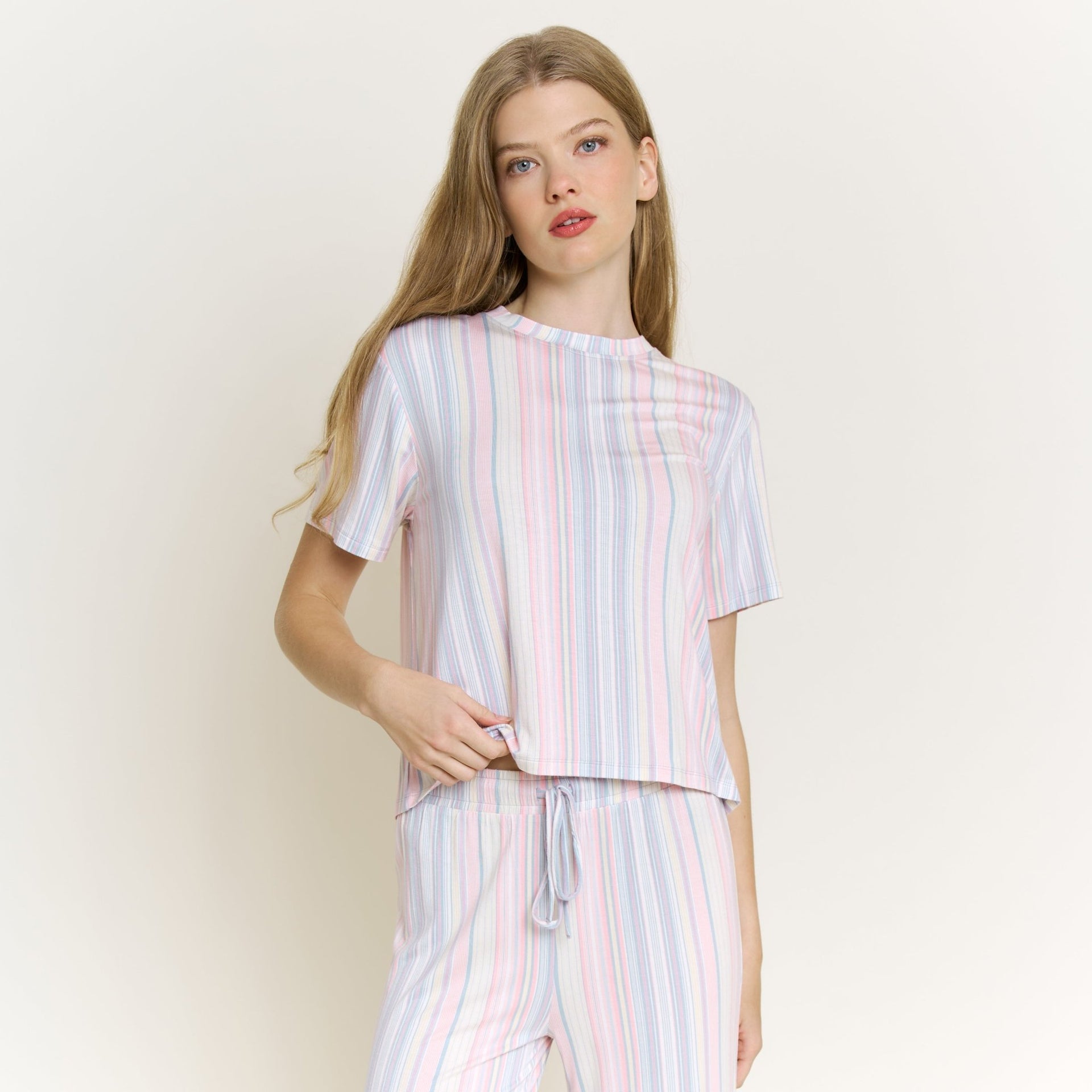 All American Tee Pant Set in Dew Multi Stripe - Honeydew - XS