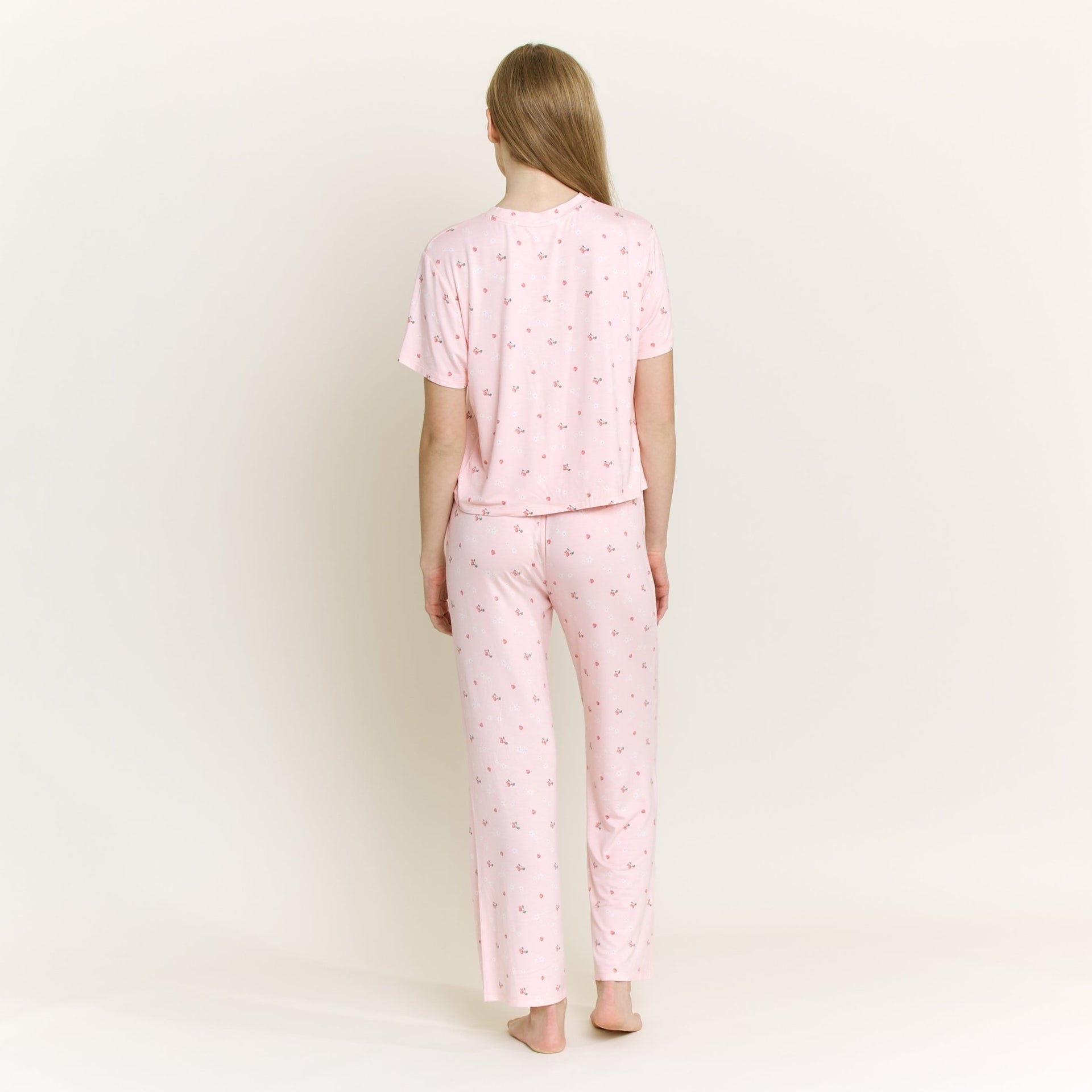 All American Tee Pant Set in Flora Strawberries - Honeydew - XS