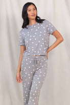 All American Tee Pant Set In Heather Grey Hearts - Sleepshirt+Pants - X-Large