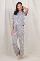 All American Tee Pant Set In Heather Grey Hearts - Sleepshirt+Pants -