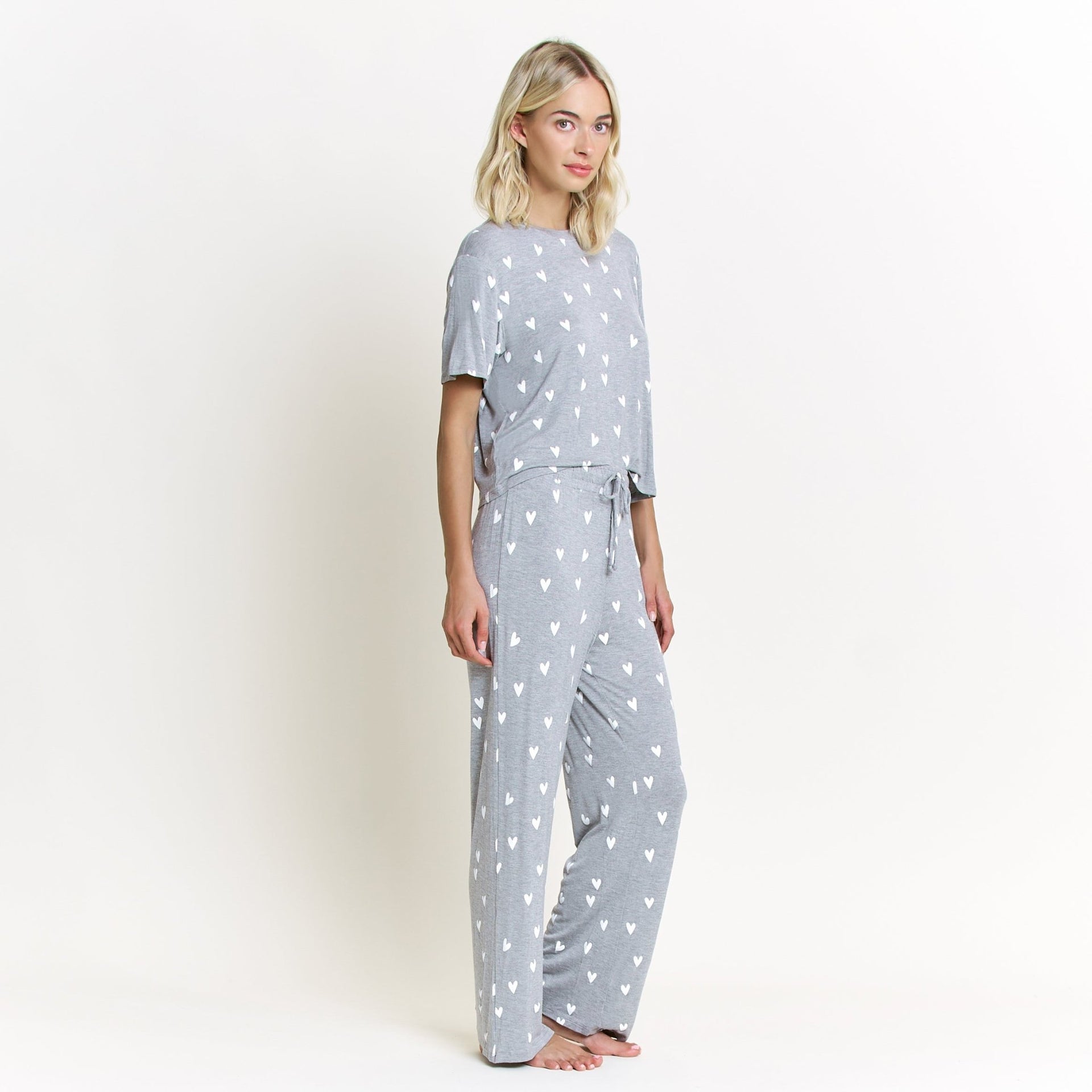 All American Tee Pant Set in Heather Grey Hearts - Sleepshirt+Pants -