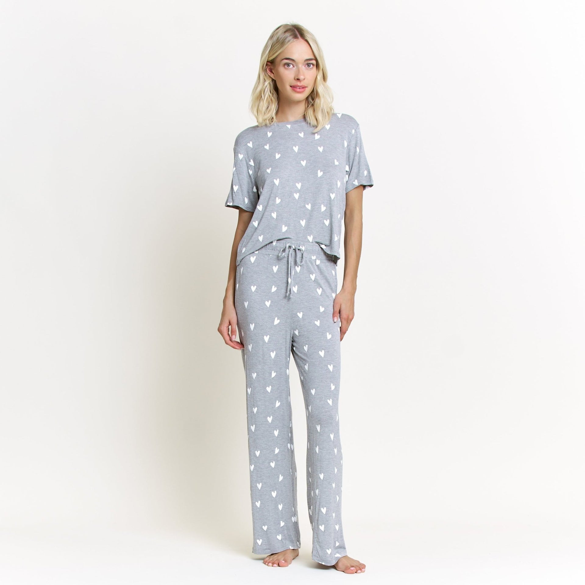All American Tee Pant Set in Heather Grey Hearts - Sleepshirt+Pants - XL