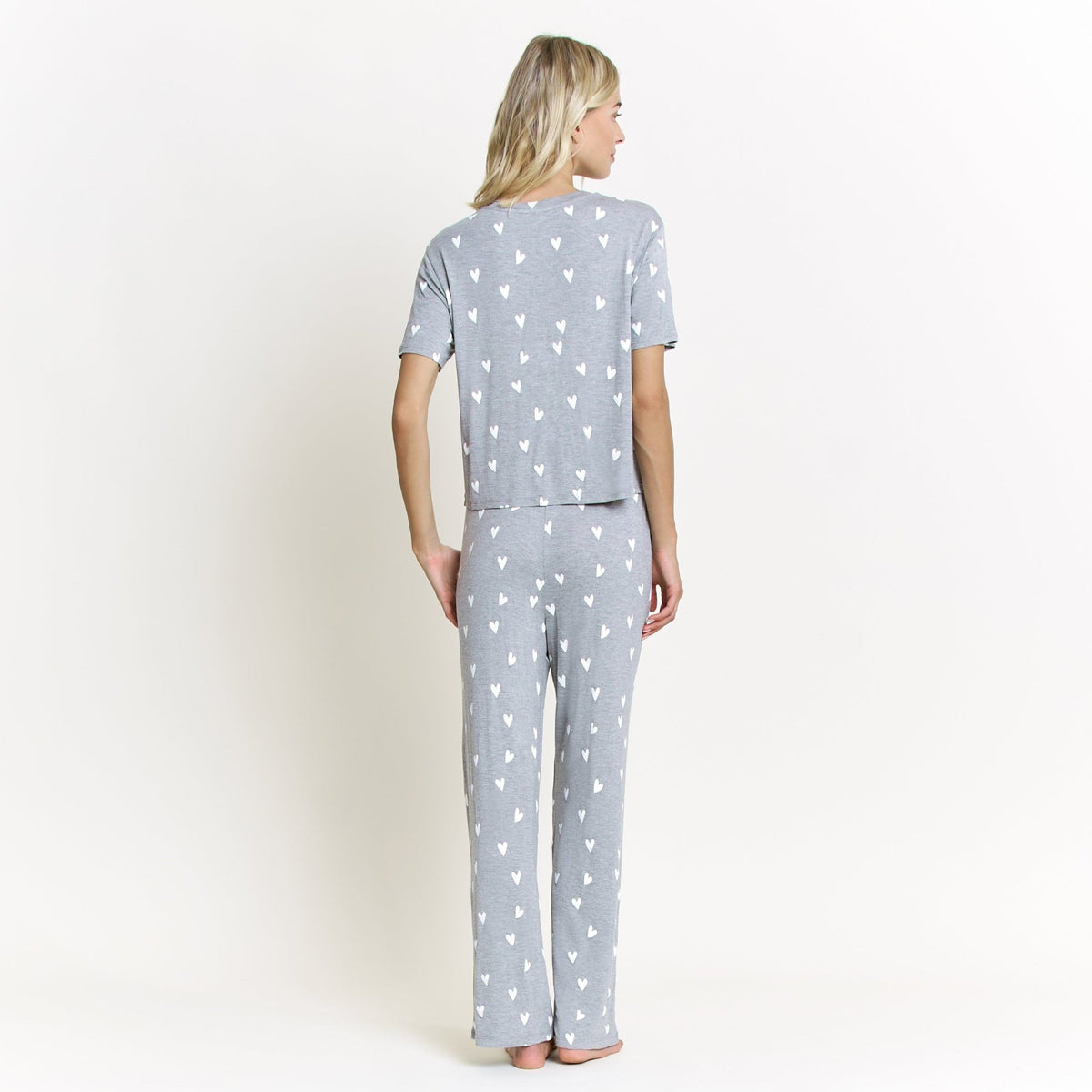 All American Tee Pant Set in Heather Grey Hearts - Sleepshirt+Pants -