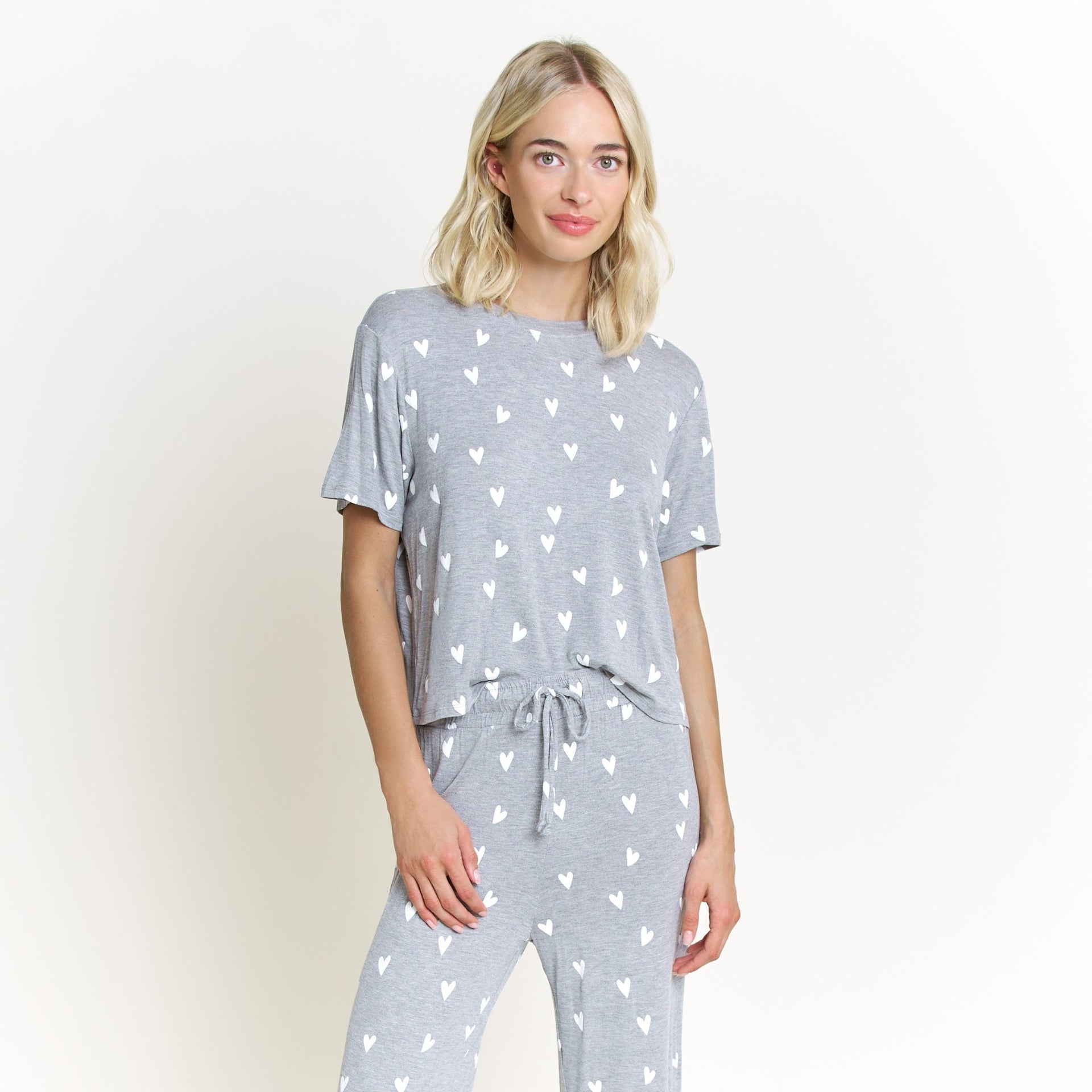 All American Tee Pant Set in Heather Grey Hearts - Sleepshirt+Pants -