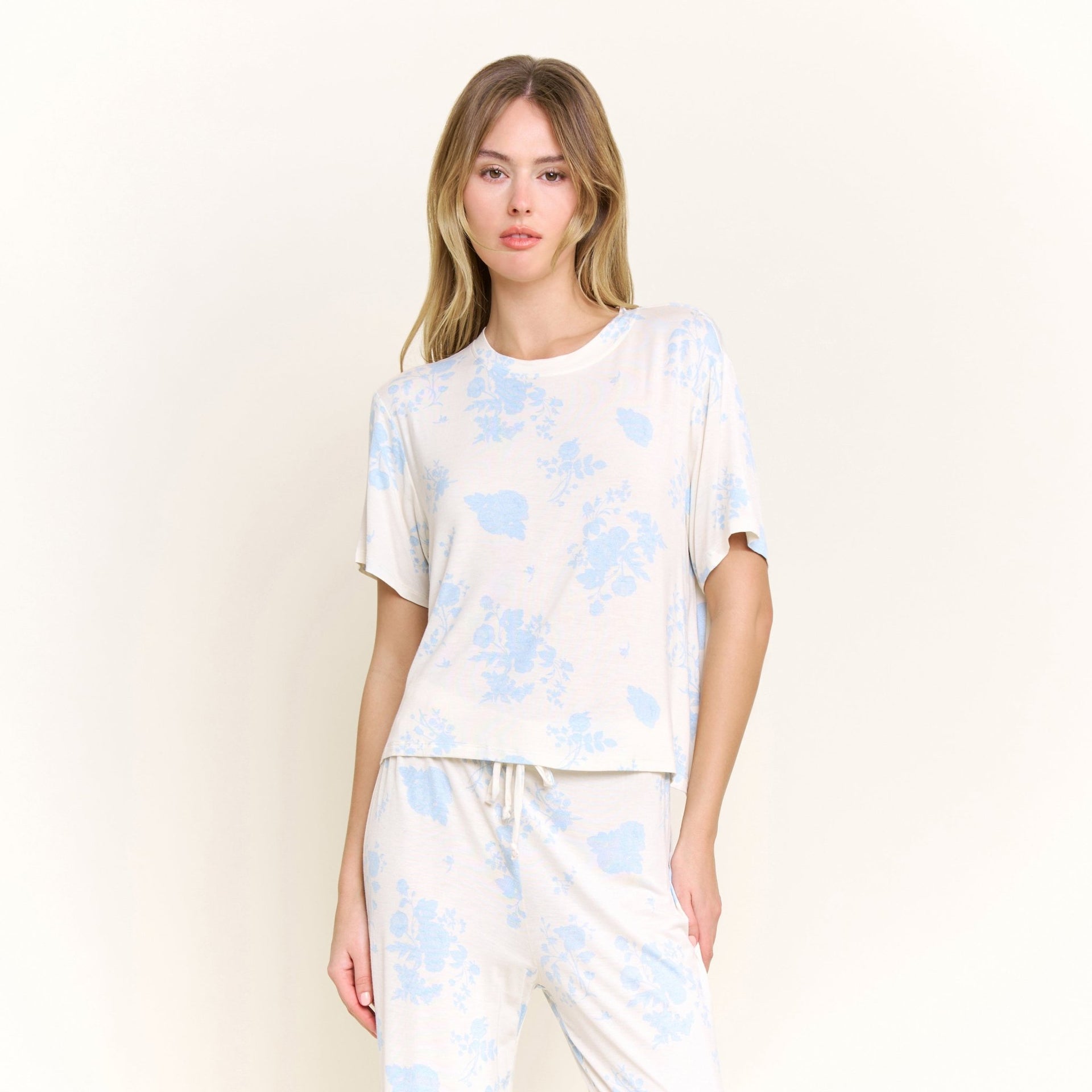All American Tee Pant Set In Honeymoon Floral - Sleepshirt+Pants -